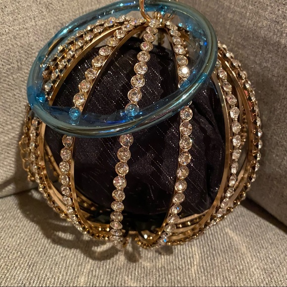 Gold And Rhinestone Round Ball Cage Purse - Picture 1 of 6
